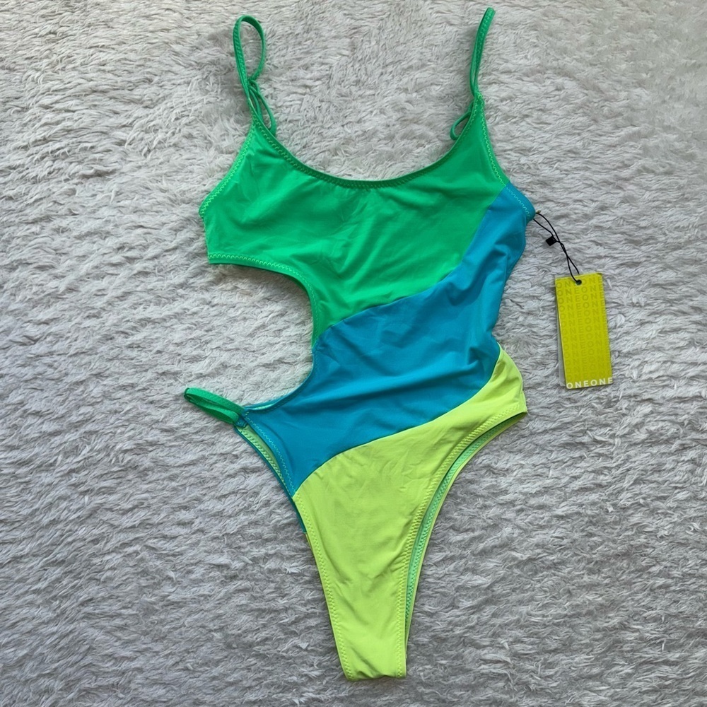 NWT OneOne Swimwear One Piece Honolulu Dara Blue Green New Monokini Small New - Picture 8 of 9